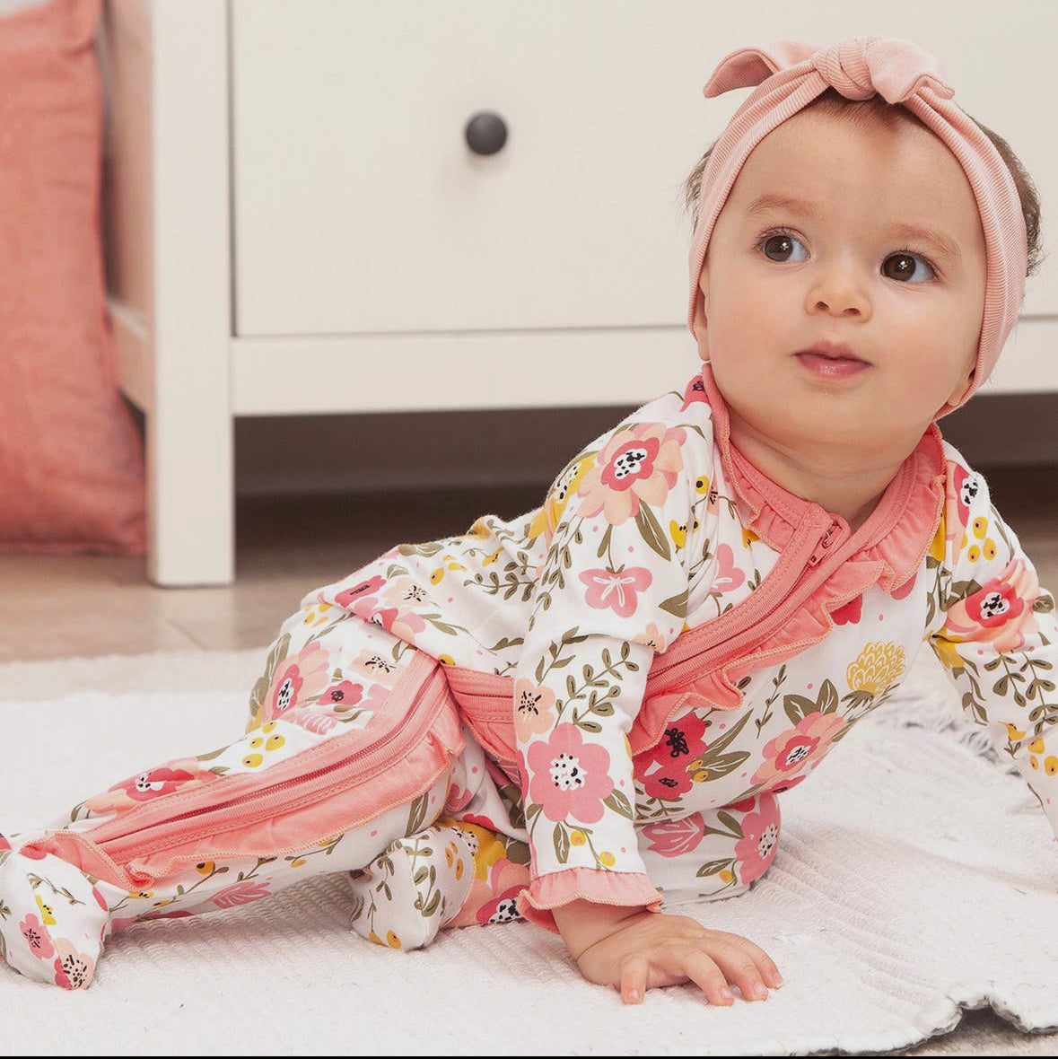 Floral Garden Zipper Footed Romper