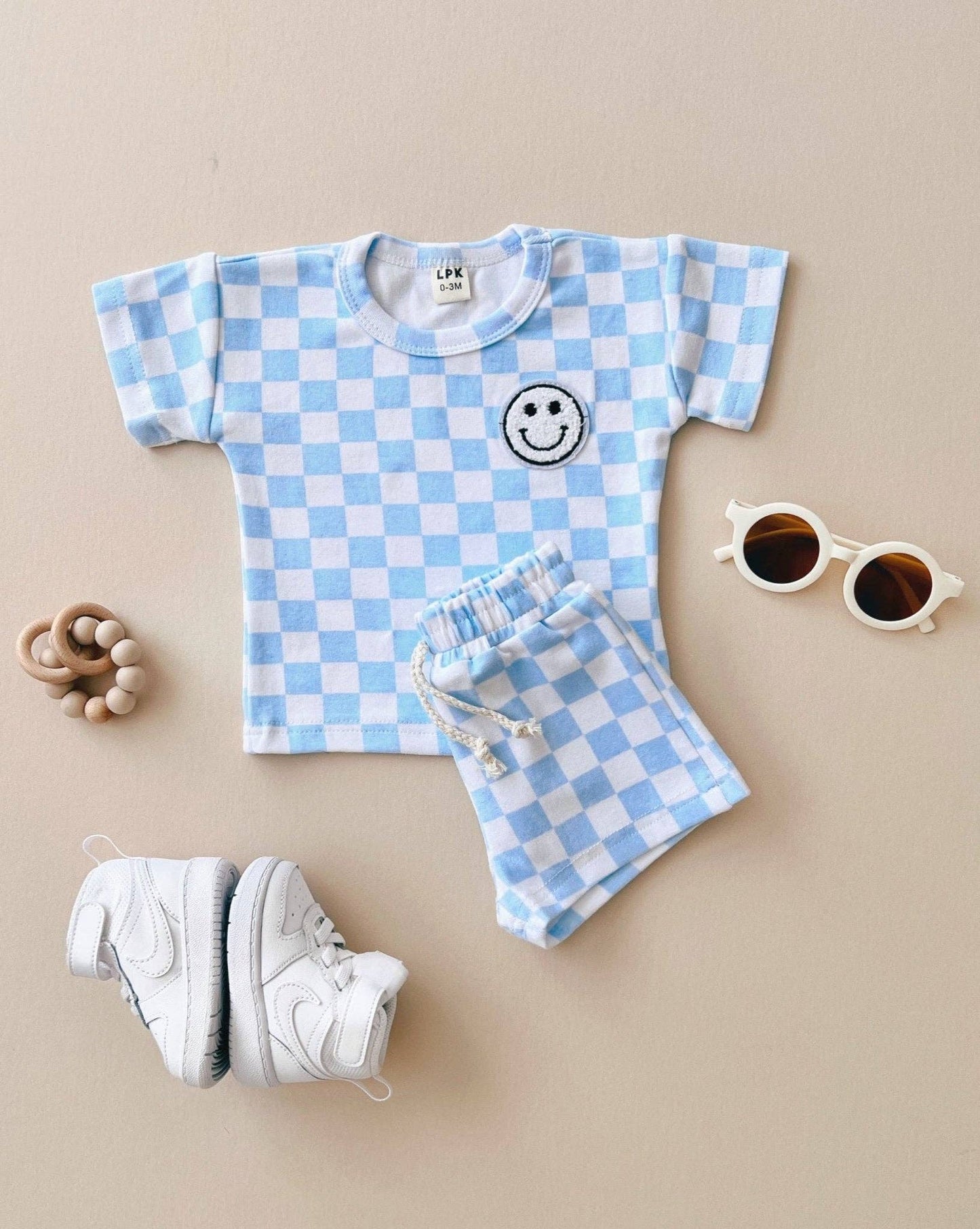 Checkered Smiley Set | Blue