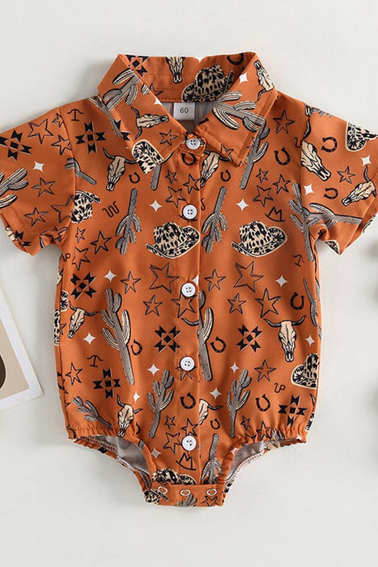 Western Style Baby Button Up - Cactus Print