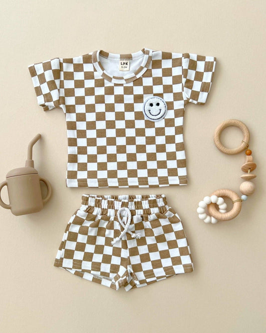 Checkered Smiley Set | Taupe